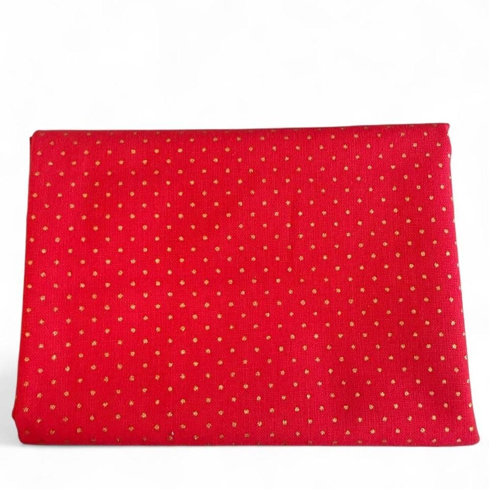 18"X 21" Red Gold Dot Fat Quarter| Metallic Gold Polka Dot Cotton Fabric